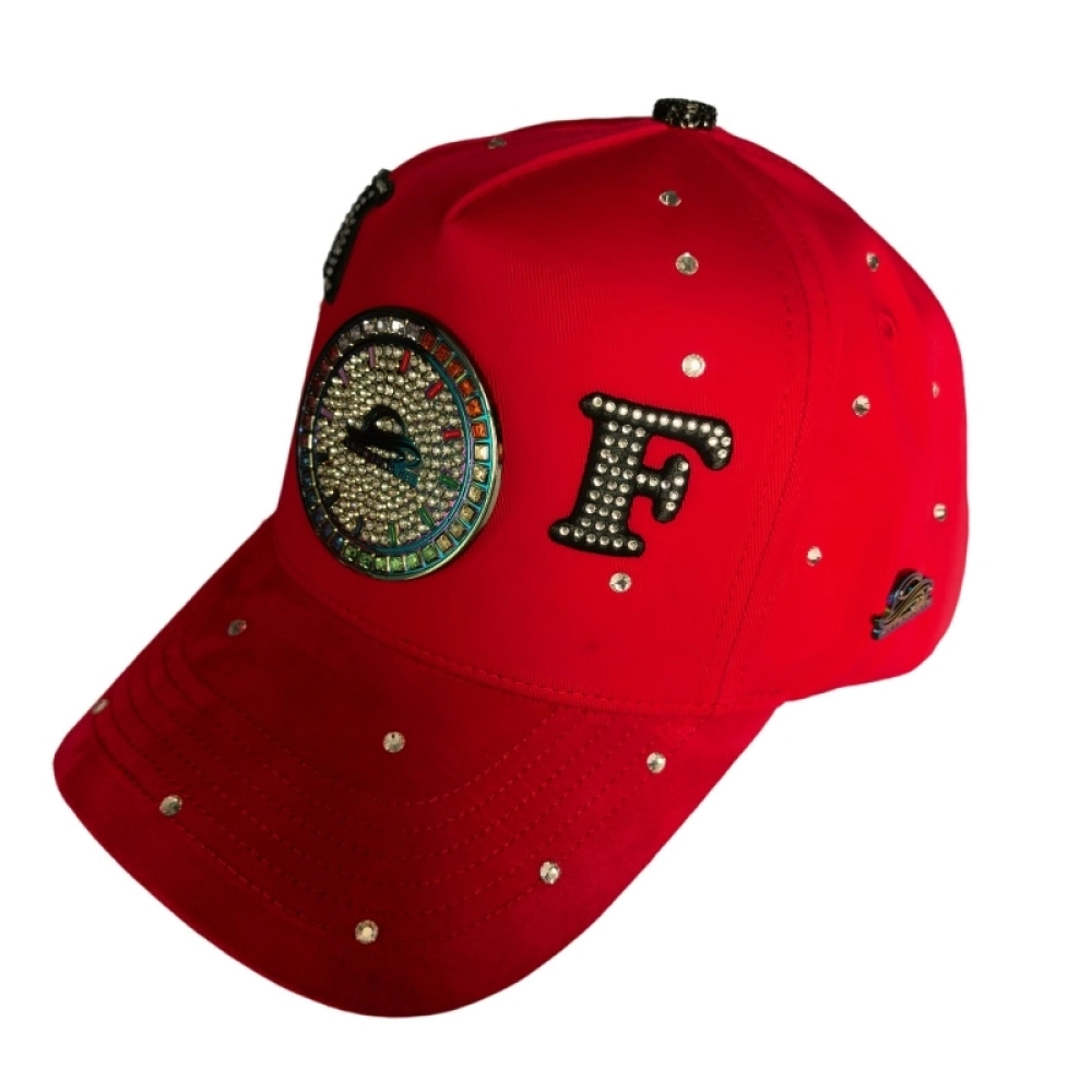 Multicolor Plated Metal Badge Red Baseball Caps Transparent Rhinestone HotFitted