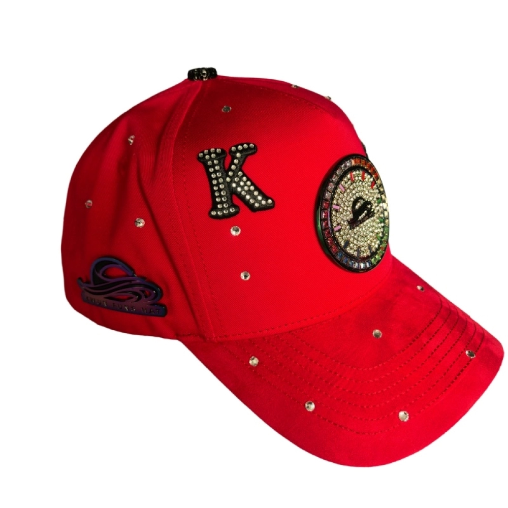 Multicolor Plated Metal Badge Red Baseball Caps Transparent Rhinestone HotFitted