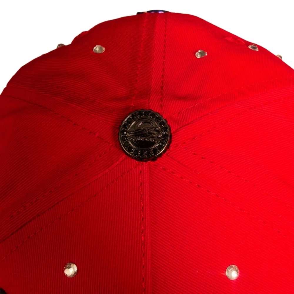 Multicolor Plated Metal Badge Red Baseball Caps Transparent Rhinestone HotFitted