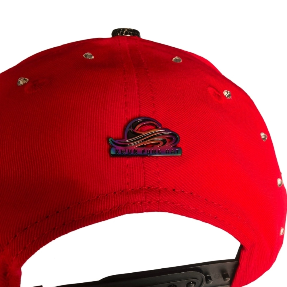 Multicolor Plated Metal Badge Red Baseball Caps Transparent Rhinestone HotFitted