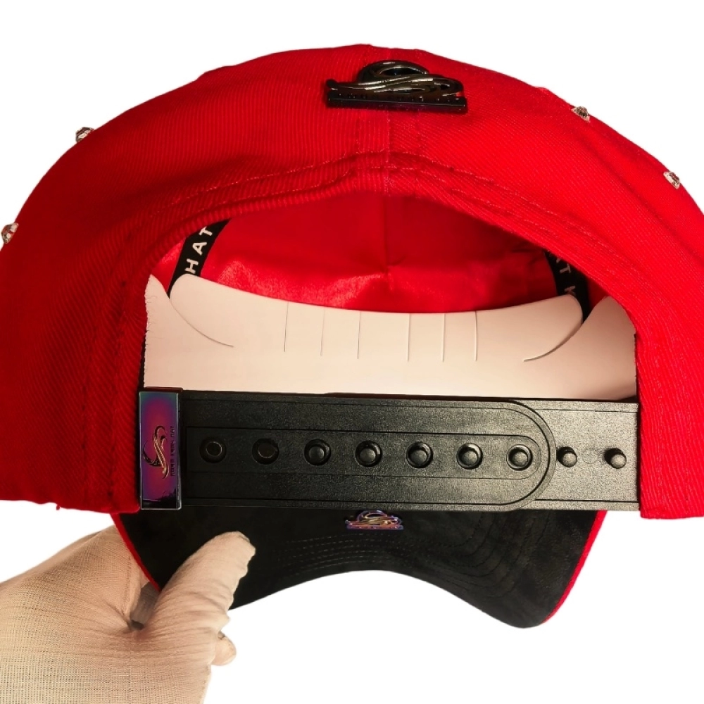 Multicolor Plated Metal Badge Red Baseball Caps Transparent Rhinestone HotFitted