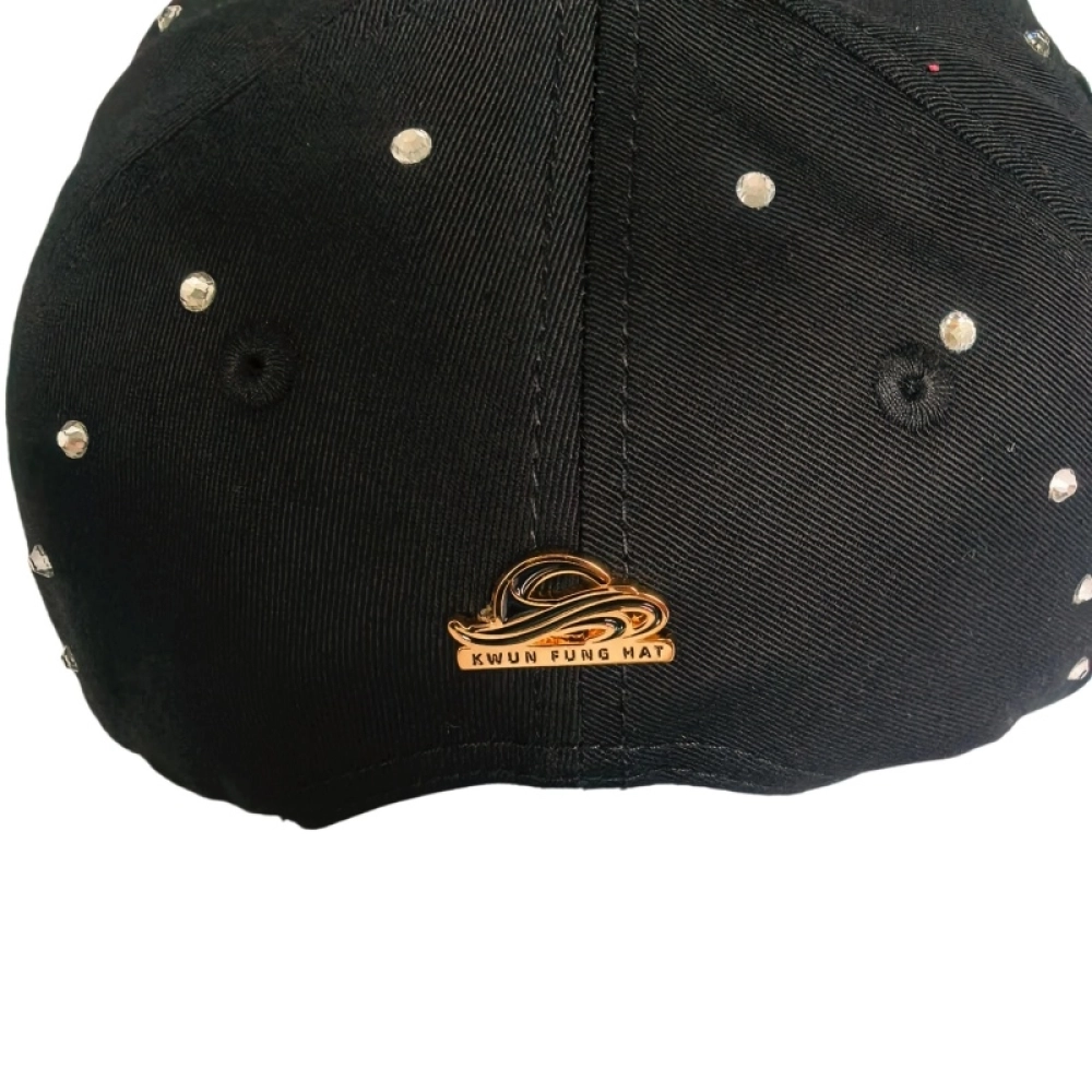 Golden Plated Metal badge caps inserted with Rhinestones and Rhinestone hotfixed