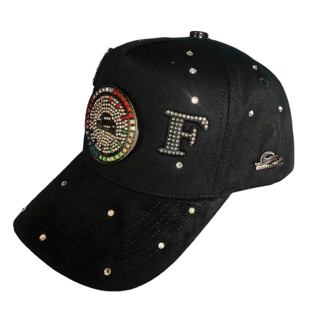 Black Nickel Metal badge Caps Rhinestone hotfixed and Inserted into the badges