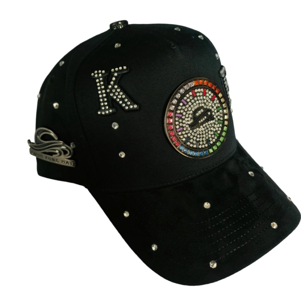 Black Nickel Metal badge Caps Rhinestone hotfixed and Inserted into the badges