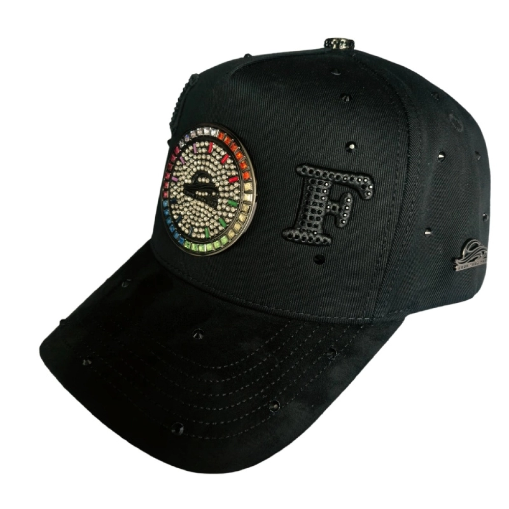 Matt Black Nickel Plated Metal badge caps or snapback Rhinestone Hats Available