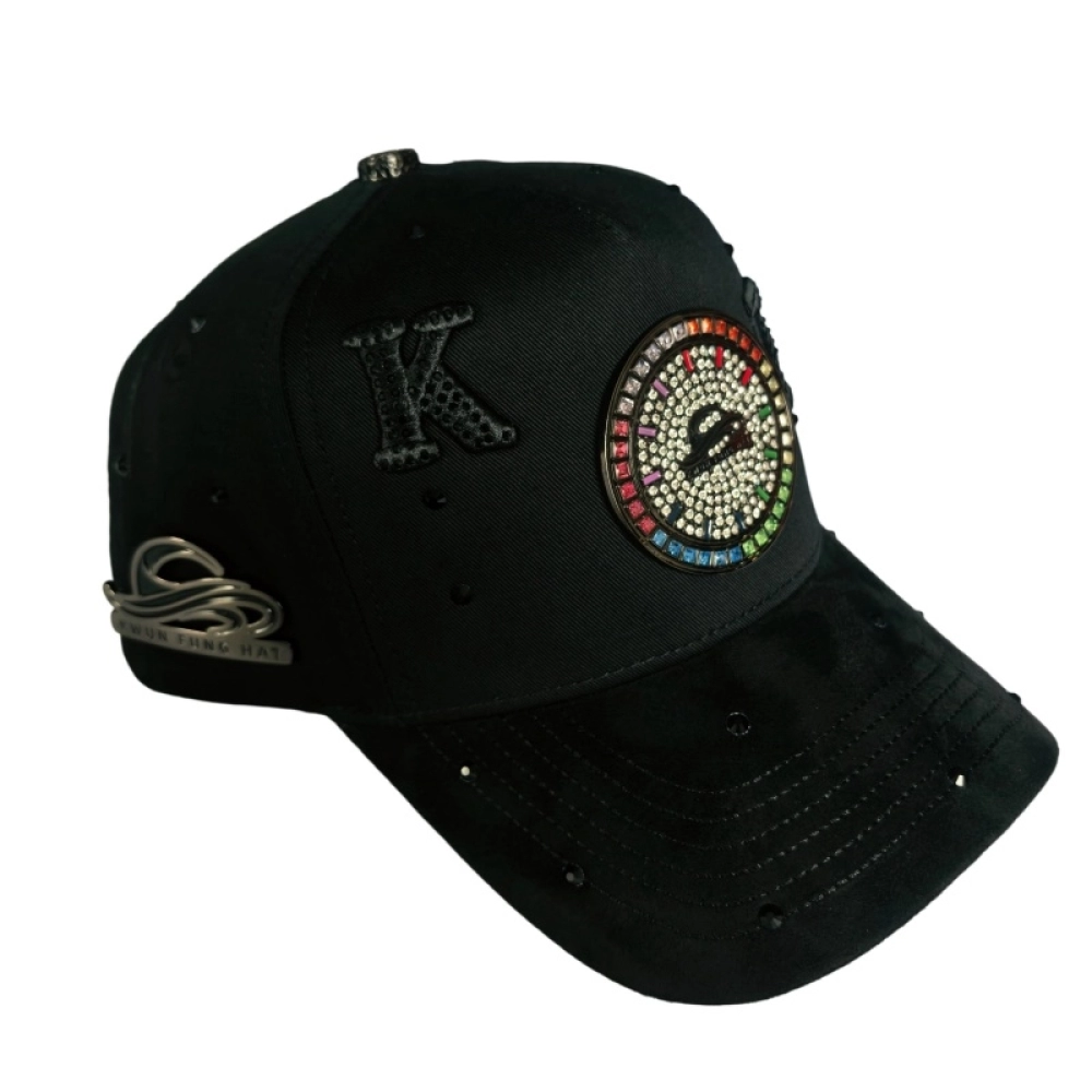 Matt Black Nickel Plated Metal badge caps or snapback Rhinestone Hats Available