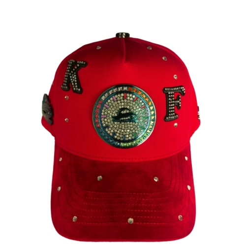 Multicolor Plated Metal Badge Red Baseball Caps Transparent Rhinestone HotFitted