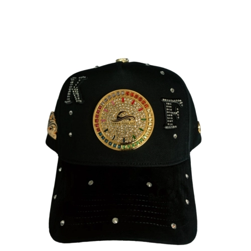 Golden Plated Metal badge caps inserted with Rhinestones and Rhinestone hotfixed