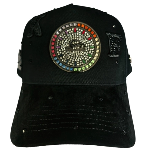 Matt Black Nickel Plated Metal badge caps or snapback Rhinestone Hats Available